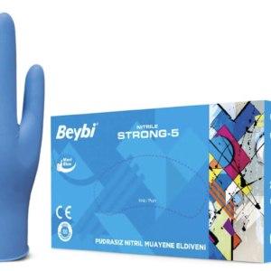Beybi Strong 5 Pudrasız Mavi Nitril Muayene Eldiveni